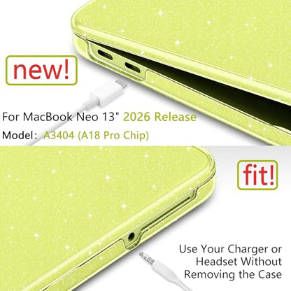 DONGKE Glitter Case for MacBook Neo 13 Inch 2026 (Model A3404 | A18 Pro Chip) | Clear Sparkly Hard Shell Cover with Screen Protector | Keyboard Cover & 2 USB-C Adapters - Bling Citrus - color: Bling Citrus