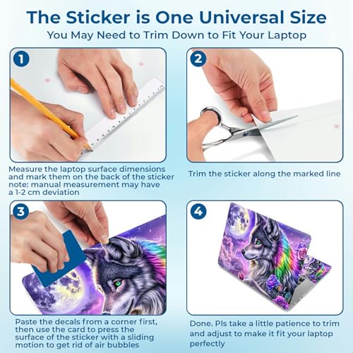 Reusable Universal Laptop Skin Sticker, Cut to Fit for 11.6–15.6 Inch Laptops, Waterproof Protective Film, No-Residue - Moon Flower Wolf - color: Moon flower Wolf