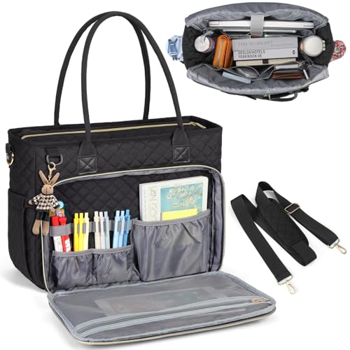 RAINSMORE Teacher Tote Bag 15.6 inch Laptop Bag for Women Work Bags Laptop Tote Nurse Bag Professional Computer Messenger with Insulated Pocket, Laptop Briefcase for Office, College, Nursing, Black - color: Black, size: 15.6 inch