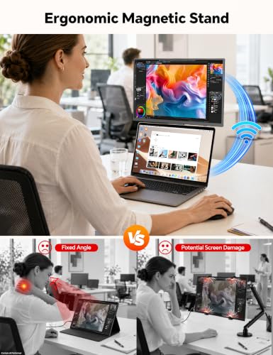 15.6" 1080P Wireless Travel Portable Monitor with Foldable Magnetic Stand | Support AirPlay Miracast, USB-C HDMI External Display w/Built-in Battery(4-5H), 2nd Screen for Laptop MacBook PC Phone Tablet - size: 15.6 in