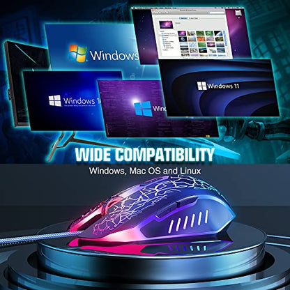 BENGOO Gaming Mouse Wired with RGB Backlit, Ergonomic PC Computer Mice | 4 Adjustable DPI up to 3600, 6 Programmable Buttons, Optical Gamer Mouse for PC Laptop Windows 7/8/10/XP Vista Linux