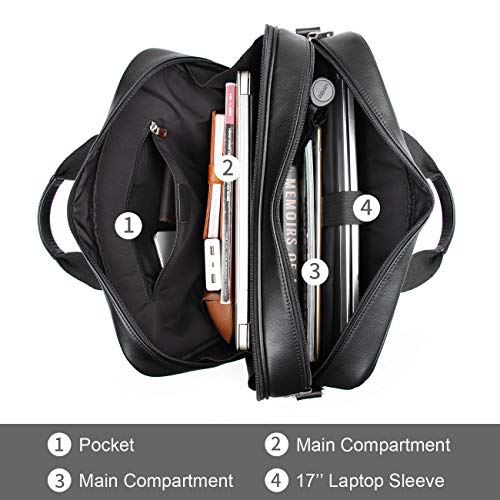 Leather Briefcase for Men 16'' Laptop Messenger Bag - color: Black