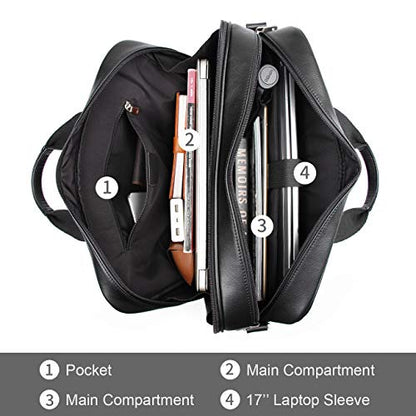 Leather Briefcase for Men 16'' Laptop Messenger Bag - color: Black