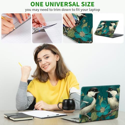 Laptop Skin Sticker Decal, Universal Protective Cover Fit 12 13 14 15.6 Inch Notebook, Reusable Water-Resistant Vinyl Decal w/ 2 Wrist Pads for Business Travel Office, Green Hummingbird Flower - color: Green Hummingbird Flower