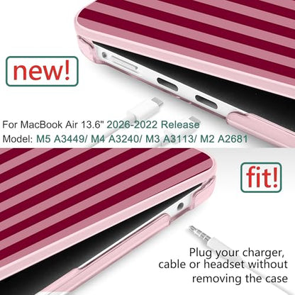 for MacBook Air 13 Inch (13.6 Inch) Case, M5/M4/M3/M2 Chip 2026 2025 2024 2023 2022, Hard Plastic Printed Cover with Screen Protector & Keyboard Cover & Dust Plugs, Red & Pink Stripes - color: Red & Pink Stripes