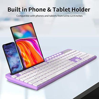 Wireless Keyboard and Mouse Combo, MARVO 2.4G Ergonomic Wireless Computer Keyboard with Phone Tablet Holder, Silent Mouse with 6 Button, Compatible with MacBook, Windows (Purple) - color: Purple