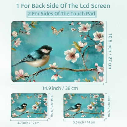 Universal Laptop Skin Decal, 3-Piece Vinyl Protector for 12 13 14 15.6" Notebook, Waterproof Anti-Scratch, Easy Trim & Bubble-Free Finish, Bird Sit on Cherry Blossoms - color: Bird Sit on Cherry Blossoms