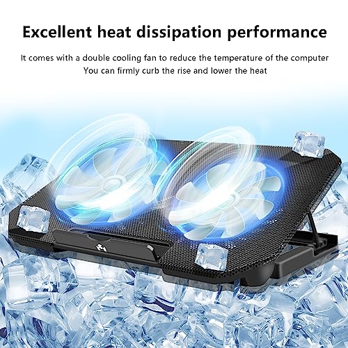 Laptop Cooling Pad, Cooler Pad Chill Mat 2 Quiet Fans LED Lights and 2 USB Ports 5 Height & with Adjustable Speed Mounts Metal Mesh Design, for 9"-17" Laptops（Black） - color: Black