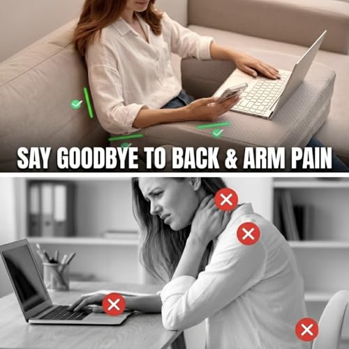 Laptop Pillow for Bed & Couch – 24" Lap Desk with High Density Foam, 16" Leg Spacing, Arm Rests, Side Pockets, 2 Washable Covers | Gaming, Reading, Steam Deck, Switch