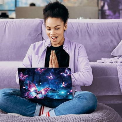 SUPERDANT 3 Pcs Glitter Butterfly Laptop Skin Trim-to-Fit Waterproof PVC Laptop Sticker Set Scratch-Proof 12 13 14 15 16 Inch Laptops Decal Colorful - style: Glittering Butterfly