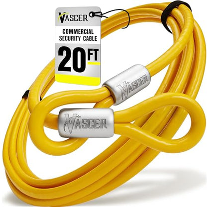 Vascer Commercial Heavy Duty Braided Galvanized Steel Theft Deterrent Security Cable with Looped Ends. (1/2 Inch Thick, 7x19 Construction, 20 Feet) - size: 20 Feet - 1/2 Inch Thick