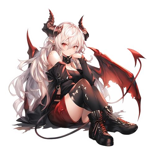 5.1" Devil Kawaii Girl with Wings Sitting Anime Car Decals Auto Body Laptop Windshield Trunk Lid Accessories Stickers (C) - color: C