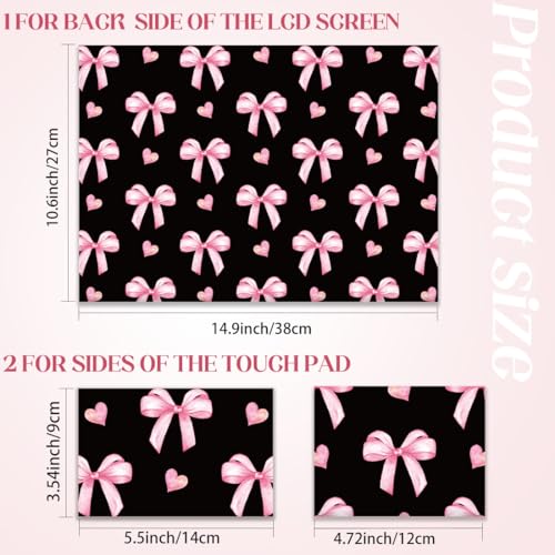 SUPERDANT 3 Pcs Black Pink Bow Heart Laptop Skin Trim-to-Fit Waterproof PVC Laptop Sticker Set Scratch-Proof 12 13 14 15 16 Inch Laptops Decal for Women - style: Pink Bow