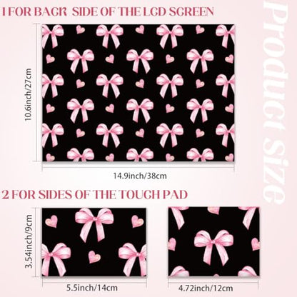 SUPERDANT 3 Pcs Black Pink Bow Heart Laptop Skin Trim-to-Fit Waterproof PVC Laptop Sticker Set Scratch-Proof 12 13 14 15 16 Inch Laptops Decal for Women - style: Pink Bow