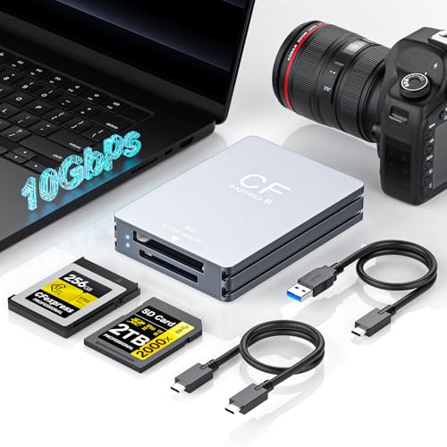 CFexpress Type B SD Card Reader 10Gbps Dual-Slot Memory Card Reader for Photographers,USB 3.2 Gen 2 Type B CF Express Adapter with USB C to USB C/A Cable,Compatible with Windows/Mac/Linux/Android