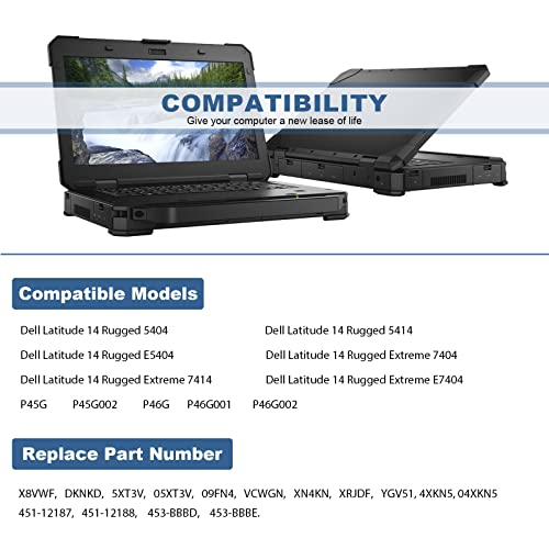 97Wh X8VWF CJ2K1 4XKN5 DKNKD Laptop Battery for Dell Latitude 14 Rugged 5404 5414 E5404 Extreme 7404 7414 E7404 Series P45G P45G001 P45G002 P46G P46G001 P46G002 5XT3V VCWGN XN4KN XRJDF YGV51 453-BBBE - size: 6.57*3.15*0.83inch X8VWF