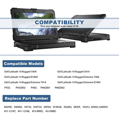 97Wh X8VWF CJ2K1 4XKN5 DKNKD Laptop Battery for Dell Latitude 14 Rugged 5404 5414 E5404 Extreme 7404 7414 E7404 Series P45G P45G001 P45G002 P46G P46G001 P46G002 5XT3V VCWGN XN4KN XRJDF YGV51 453-BBBE - size: 6.57*3.15*0.83inch X8VWF