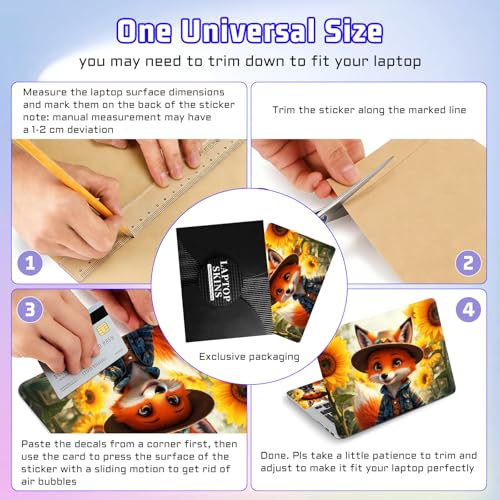 Universal Laptop Skin Sticker Decal, Compatible with MacBook HP Dell Lenovo 12"-15.6", Reusable Vinyl Notebook Cover 3PCS Set, High-Recognition Film-Cute Fox in Cowboy Hat Outfit - color: Cute Fox in Cowboy Hat Outfit