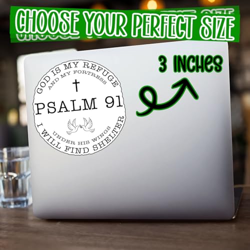 (3Pcs) Psalm 91 Christian Sticker God is My Refuge and My Fortress Vinyl Decal Waterproof Religious Scripture Stickers Faith Based Laptop Water Bottle Decal Verse Gifts Christians Adults Teens 3 Inch - color: Psalm 91