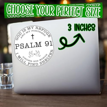 (3Pcs) Psalm 91 Christian Sticker God is My Refuge and My Fortress Vinyl Decal Waterproof Religious Scripture Stickers Faith Based Laptop Water Bottle Decal Verse Gifts Christians Adults Teens 3 Inch - color: Psalm 91