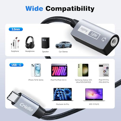 Criello Magnetic USB-C to 3.5mm Audio Adapter and Charger 2 in 1 Headphone and Charger Type C Audio Adapter with PD 60W Fast Charging Dongle Cable for iPhone 17/16/15 Plus Pro Max, iPad Pro, Switch 2