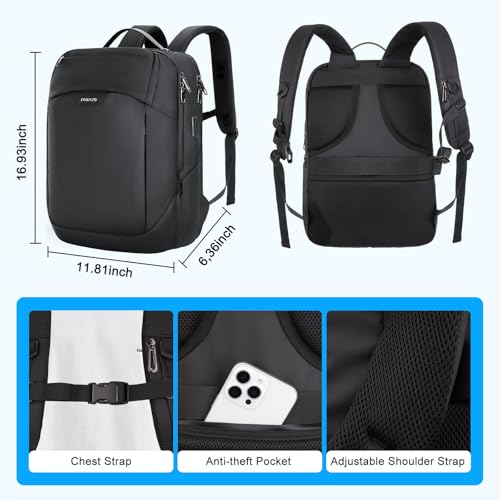 MOSISO 15.6-16 inch Waterproof Laptop Backpack with USB Charging Port & Front Wet & Dry Pocket, Business Commute Backpack, 16 inch Laptop Bag Casual Daypack for College Work Business, Black