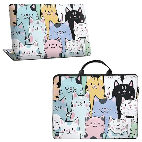 10 inch Laptop Sleeve with Laptop Skin Sticker Set – Slim Protective Case with Smooth Zipper, Lightweight Tablet & Notebook Sleeve for Travel & Daily Carry, Cat Family - color: Cat Family, size: 10 inch