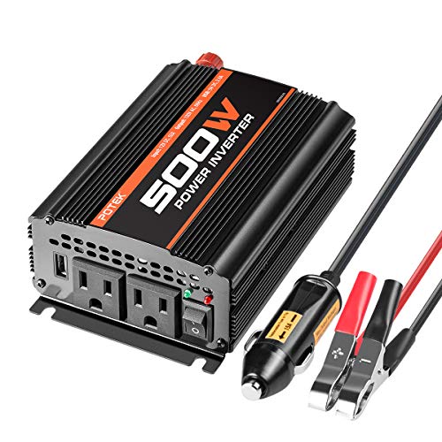 POTEK 500W Power Inverter/Car Inverter DC 12V to AC 110V Dual AC Charging Port and 2A USB Ports for Laptop, Smart Phone - size: 500W-MSW
