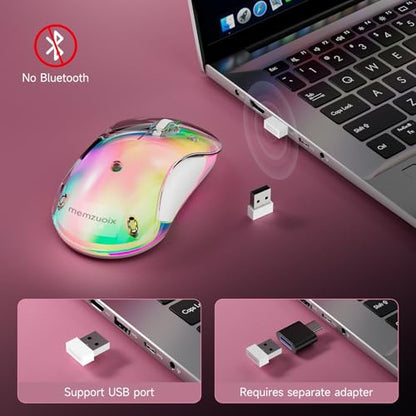 memzuoix 2.4G LED Wireless Mouse, Rechargeable Ergonomic Mouse with Detachable Cover, 1400 DPI Portable Optical Computer Mouse with USB Receiver for Laptop, PC, Desktop and MacBook, 5 Buttons-Pink - color: Pink