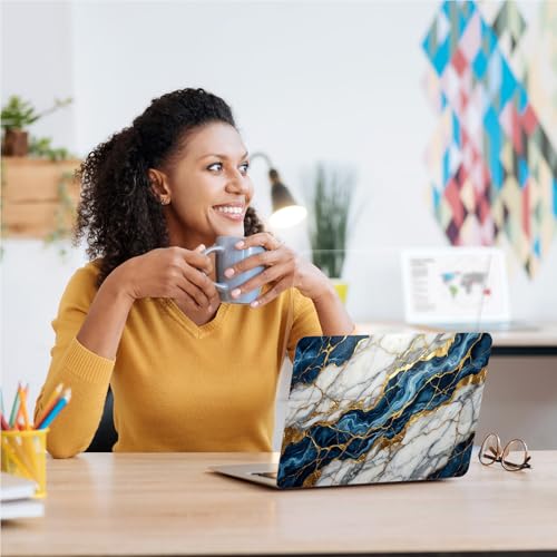Universal Laptop Skin, DIY Cut-to-Fit Vinyl Cover Compatible with HP, Dell, Lenovo, Mac (13.3" to 15.6"), Anti-Scratch, No Residue & Bubble-Free Protective Decal Sticker, Blue Gold Marble - color: Blue Gold Marble