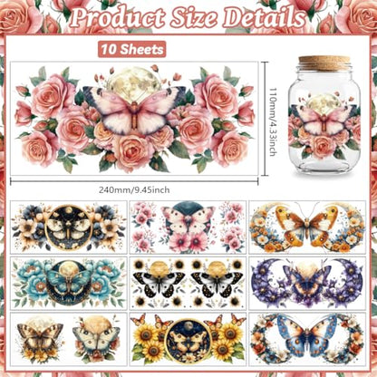 Flower Moth UV DTF Cup Wraps, 10 Sheets Transfer Sticker | Waterproof UV DTF Stickers, Custom Vinyl Decals for 16oz Coffee Cups Tumblers Bottles Mugs, DIY Gifts & Crafts - style: Flower Moth