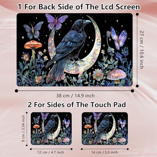 Laptop Skin Sticker Decal 12" 13" 13.3" 14" 15" 15.6",Waterproof Scratch Resistant Vinyl,Reusable Easy to Apply,for MacBook HP Dell Notebooks Netbooks Laptop,2 Wrist Pads,Crow Moon Flower - color: Crow Moon Flower