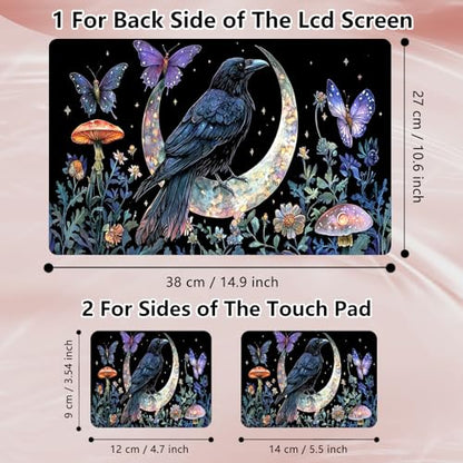 Laptop Skin Sticker Decal 12" 13" 13.3" 14" 15" 15.6",Waterproof Scratch Resistant Vinyl,Reusable Easy to Apply,for MacBook HP Dell Notebooks Netbooks Laptop,2 Wrist Pads,Crow Moon Flower - color: Crow Moon Flower