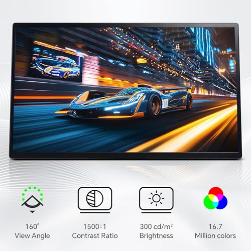 14" Portable Monitor Touchscreen, Anti-Scratch 1080P FHD Touch Screen with Built-in Kickstand & Stereo Speaker, 100% sRGB USB-C HDMI External Travel Monitor for Laptop Mac Phone PC