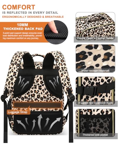 Capolo Travel Laptop Backpack Women Men Personal Item Weekender Travel Bag | 22L Flight Approved,Waterproof Overnight Bag,College Bookbag,Work,1-2 Day Travel,Fits 15.6" Laptop (Small,Leopard) - color: Leopard, size: Small