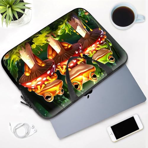 14 15 15.4 15.6 inch Laptop Handle Bag Computer Bag, Pouch Holder Notebook Sleeve Cover Soft Case Compatible for Dell,Lenovo,Toshiba HP, Asus Notebook-Cute Frog on The Mushroom - color: Cute Frog on the Mushroom