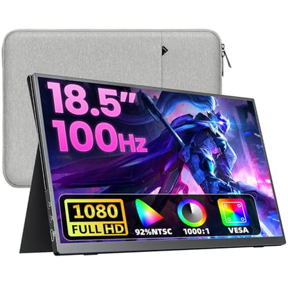 Upperizon Portable Monitor 18.5 inch FHD 130% sRGB 100Hz HDR HDMI USB-C Travel Monitor for Laptop MacBook PC Surface PS5 Xbox, Large External Display with Cover & Speakers, VESA Compatible - size: 18.5 inch