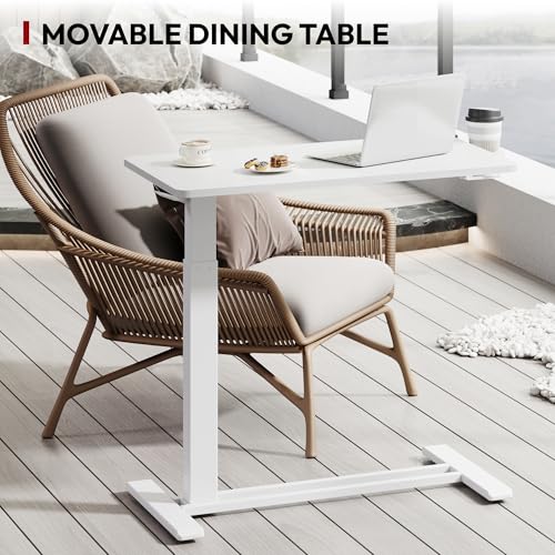 SANODESK Mobile Standing Desk with Hidden Wheels,Pneumatic Laptop Desk Rolling Computer Cart Movable Height Adjustable Small Sit Stand Desk for Home Office(31.5" W x 15.7" D,White) - color: White, size: 32x18