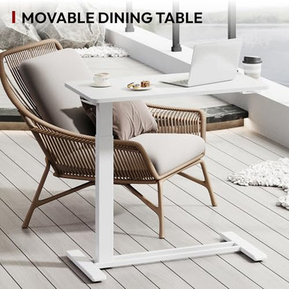 SANODESK Mobile Standing Desk with Hidden Wheels,Pneumatic Laptop Desk Rolling Computer Cart Movable Height Adjustable Small Sit Stand Desk for Home Office(31.5" W x 15.7" D,White) - color: White, size: 32x18