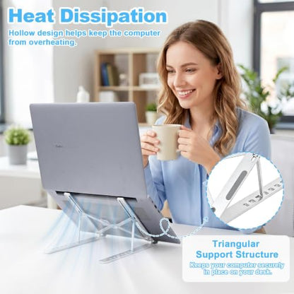 SAYEEC Laptop Stand for Desk Portable Laptop Riser 7 Angles Ergonomic Adjustable Computer Stand Aluminum Foldable Laptop Stands Ventilated Cooling Notebook Holder for 10-15.6" Laptops Tablet (Silver) - color: Silver
