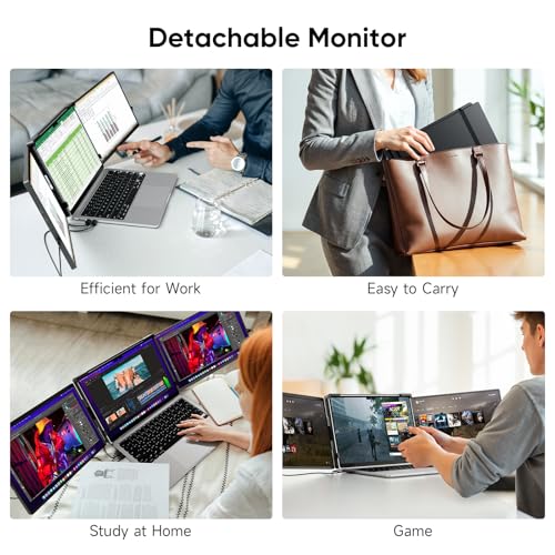 Dopesplay Laptop Screen Extender, 14" Triple Portable Monitor for Laptop, FHD 1200P IPS Screen Extender Monitors for 14"-17.3" Carry a USB flash drive，Plug & Play Compatible with Windows, Mac, Android - size: 14.1inch