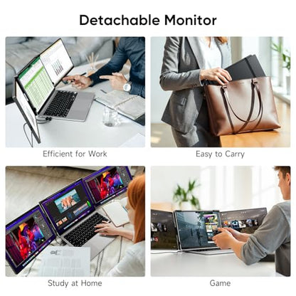 Dopesplay Laptop Screen Extender, 14" Triple Portable Monitor for Laptop, FHD 1200P IPS Screen Extender Monitors for 14"-17.3" Carry a USB flash drive，Plug & Play Compatible with Windows, Mac, Android - size: 14.1inch