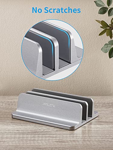 JARLINK Vertical Laptop Stand Holder, Aluminum Double Desktop Stand Holder with Adjustable Dock (Up to 17.3 inch), Compatible with MacBook, Surface, Chromebook, and Gaming Laptops, Grey - color: Grey, size: 2-slot