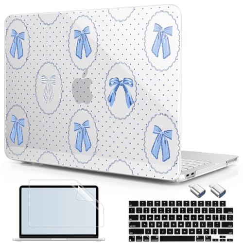 Compatible with MacBook Neo 13 inch (2026 Release A3404) (A18 Pro) with Liquid Retina Display, Printed Slim Protective Case with Screen Protector & Keybaord Cover, Blue Bow&Polkadot - color: Blue Bow&Polkadot