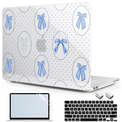 Compatible with MacBook Neo 13 inch (2026 Release A3404) (A18 Pro) with Liquid Retina Display, Printed Slim Protective Case with Screen Protector & Keybaord Cover, Blue Bow&Polkadot - color: Blue Bow&Polkadot