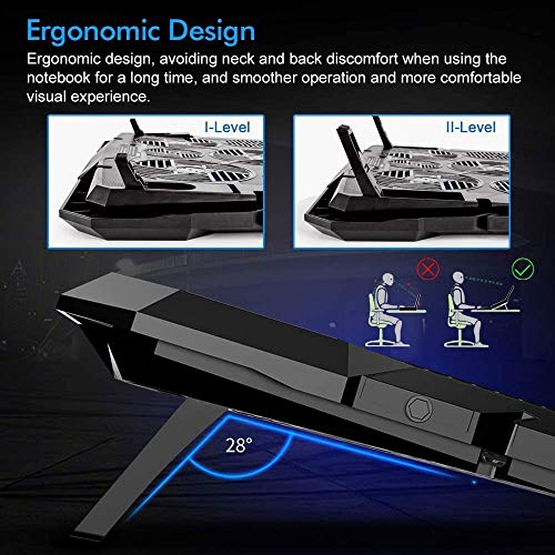 Laptop Cooling Pad, 6 Quiet Fans Up to 12"-17" Gaming Cooler Pad 6 Angle Adjustable Laptop Cooling Fan Stand,Blue LED Lights 2 USB Ports