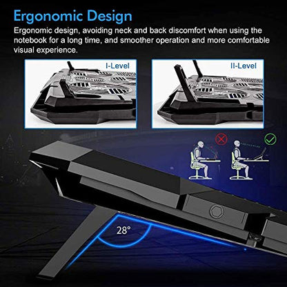 Laptop Cooling Pad, 6 Quiet Fans Up to 12"-17" Gaming Cooler Pad 6 Angle Adjustable Laptop Cooling Fan Stand,Blue LED Lights 2 USB Ports