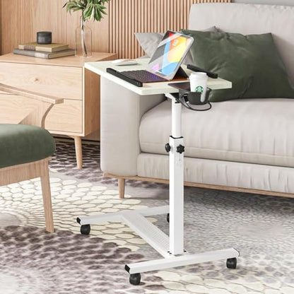 Panta Rolling Laptop Stand, Adjustable, Maple | Dual tilting desktops, cup holder, mobile overbed table, for couch/office/home/hospital - color: Maple