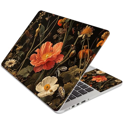 Laptop Skin Sticker 3-Piece Set,Garden with Flowers and Insects | Trim-to-fit 3-piece vinyl set with one 15 x 10.6 in lid skin and two palm-rest decals for many 12-15.6 in laptops - color: Garden With Flowers And Insects