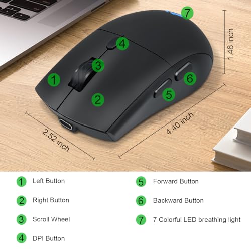 Bluetooth Wireless Mouse（BT5.2+USB 2.4G Receiver） Silent Quiet Clicks，Works with Dual Mode for Laptop/iPad/Tablet/Apple/Computer/Mac & Bluetooth Mouse 6 Buttons, (G301, Black) - style: G301